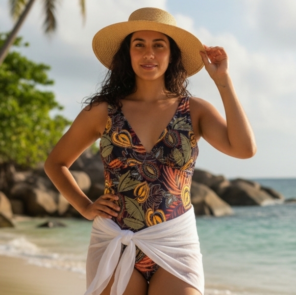 Lagon Bleu Women's Tropical One Piece Bathing Suit Size 44 (Small/Med.) - Picture 1 of 11